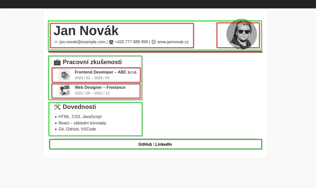 Rozdělení komponent v našem CV projektu