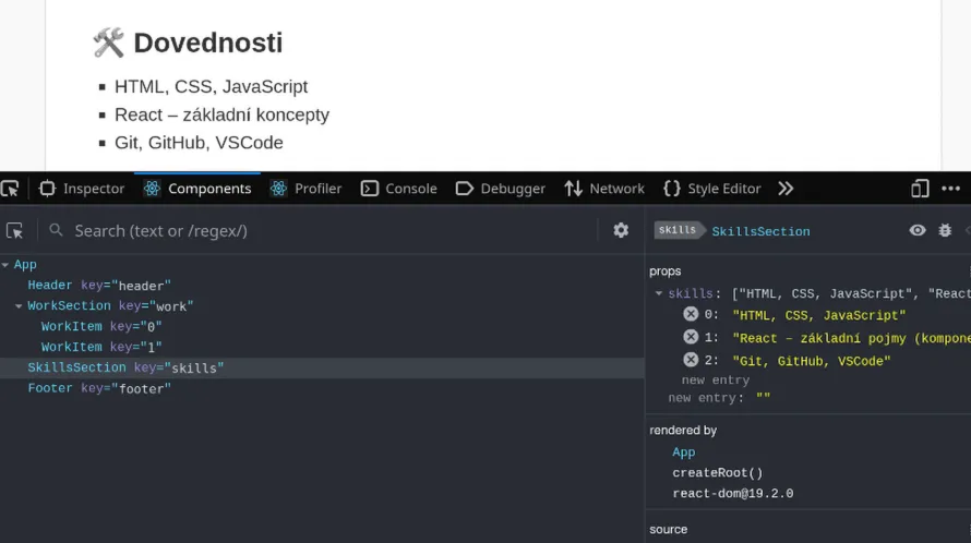 Nástroje pro vývojáře - Komponenty